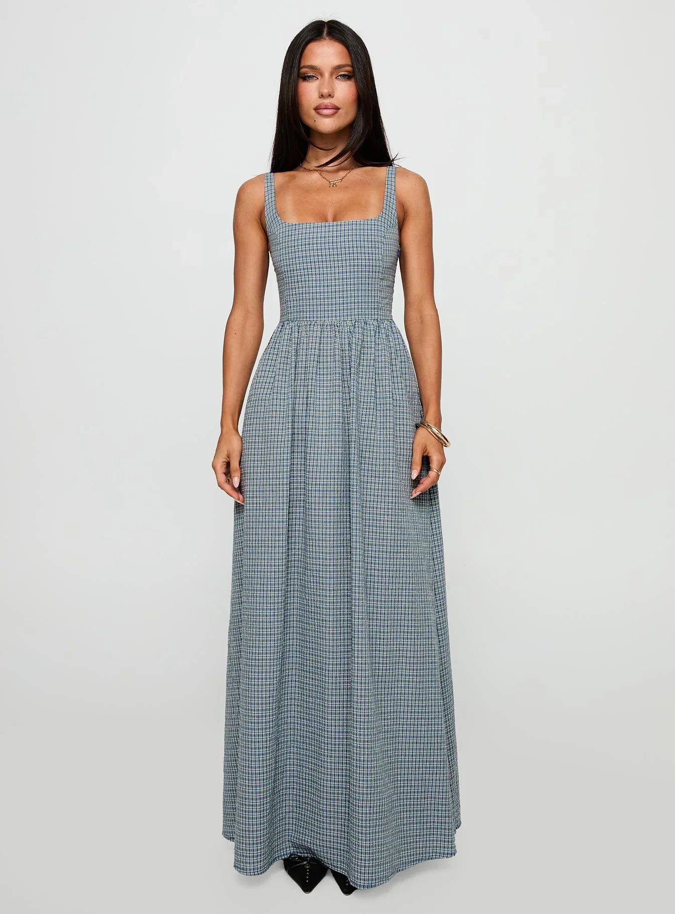Cartmel Check Maxi Dress Navy